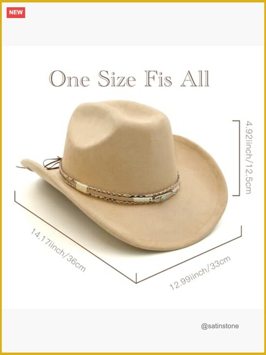 Vintage Western Cowboy Hat with Buckle Belt Wide Brim Polyester main image 4